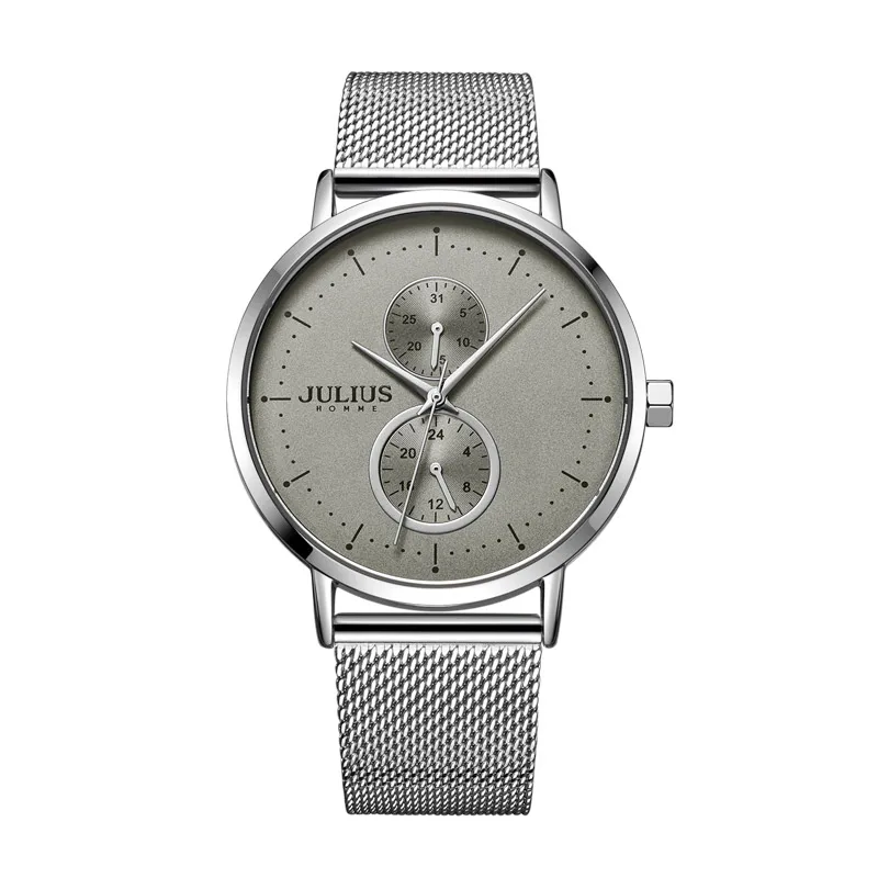 Thin Multi-function Julius Men's Watch Homme Fashion Hours Bracelet Japan Mov't Stainless Steel Business Boy's Birthday Gift Box |