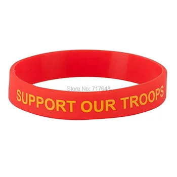 

100pcs SUPPORT OUR TROOPS Ribbon wristband silicone bracelets free shipping by epacket A