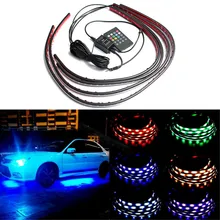 4 шт., Светодиодная лента RGB с дистанционным управлением для автомобиля 5050 SMD, декоративные атмосферные лампы под автомобильными трубками, система подсвечивания нижней части тела, неоновый светильник, комплект