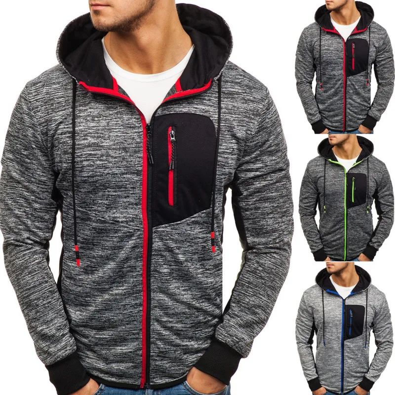 New Fashion Hooded Cardigan Men Casual Stitching Color