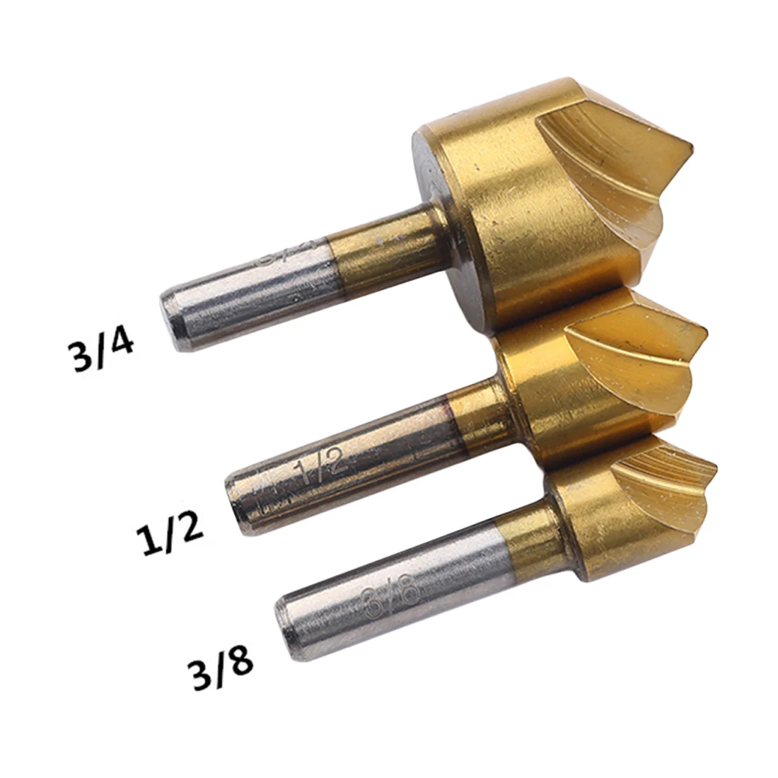 

3/8/ 1/2/ 3/4 3pcs Countersink Drill Bit 1/4" Shank Single Blade Chamfer Countersink HSS Wood Chamfering Cutter Chamfer