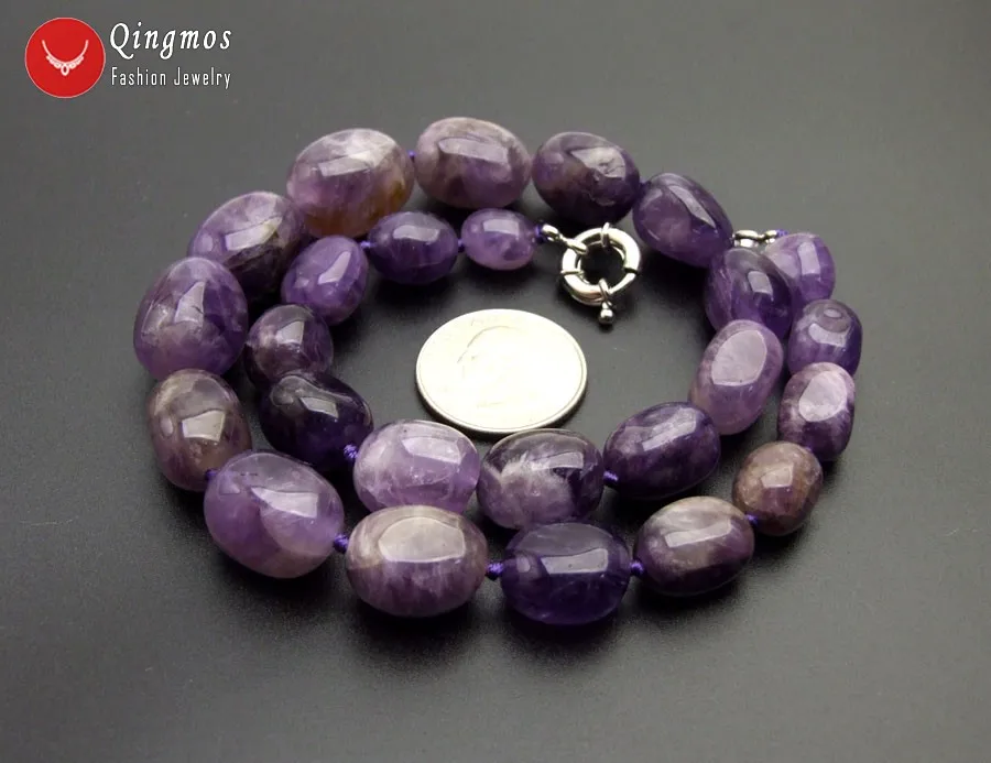 Qingmos Trendy Natural Amethysts Necklace for Women with 8-15mm Baroque Purple Amethysts Chokers Necklace Jewelry 17
