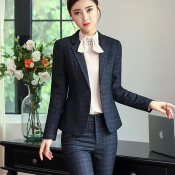 

Woman's Suits Fashion plaid pants suit women temperament business Interview long sleeve blazer and pant office ladies work wear