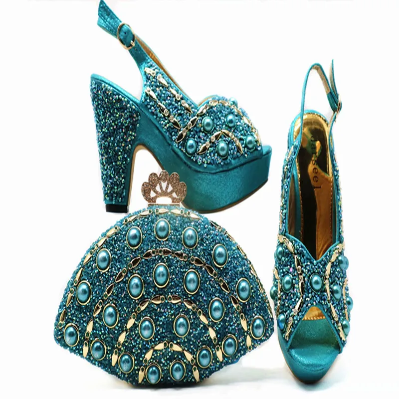 

s.blue Italian Shoes with Matching Bags for Wedding Italy Nigerian Wedding Shoes and Bag Set African Party Shoes and Bag Set