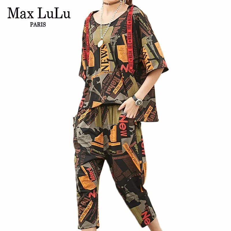 Женский винтажный костюм Max LuLu футболка с капюшоном и штаны большого размера
