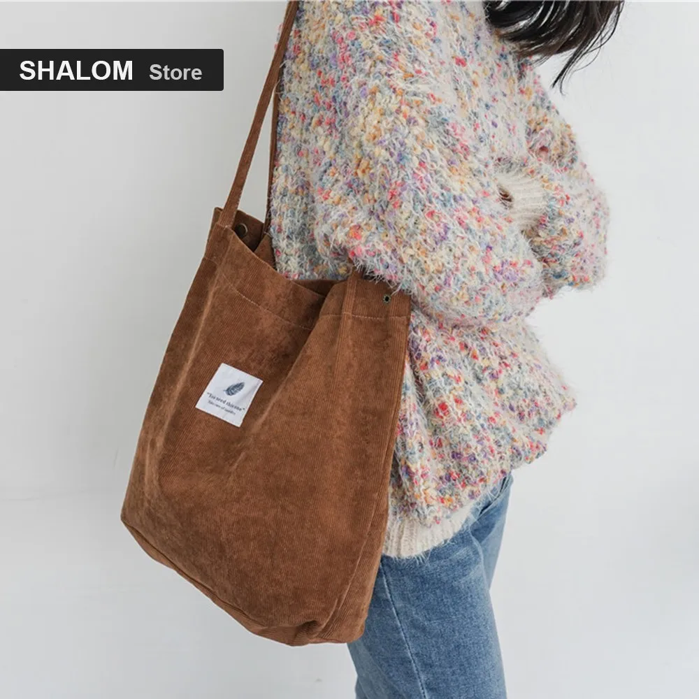 

2018 New Shoulder Bag Female High Capacity Women Corduroy Tote Ladies Casual Lady's Bag Foldable Reusable Shopping Beach Bag