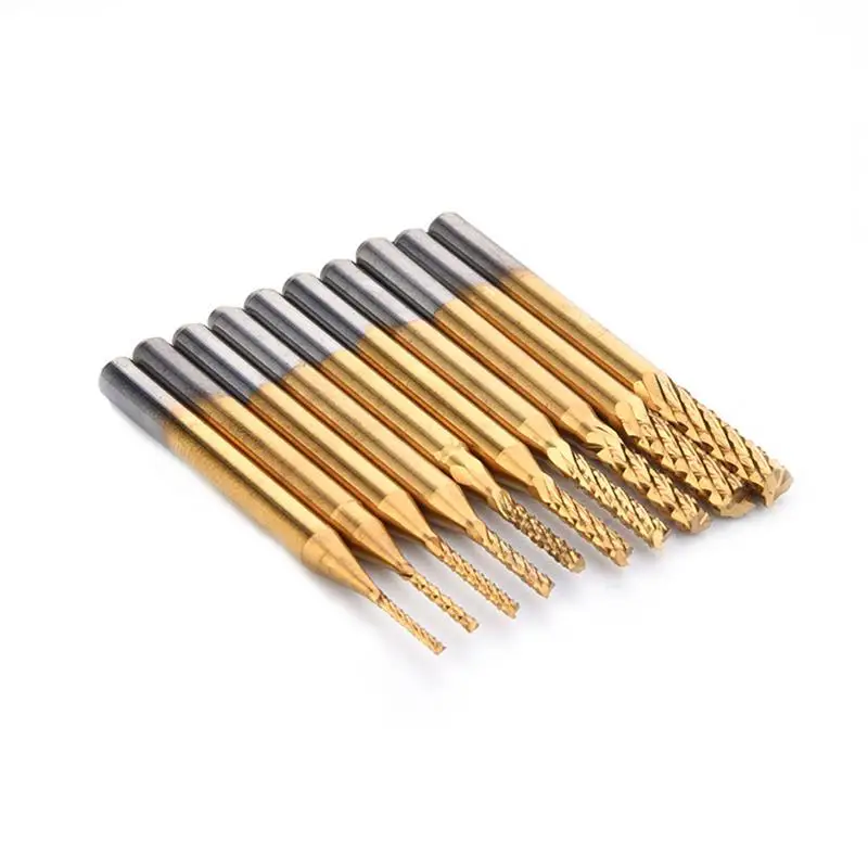 

Titanium Plating 0.8-3.175mm PCB Drill Bit Set Engraving Cutter Rotary CNC End Mill Corn Milling Tip 10pcs