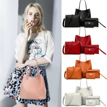 

4pcs Women Lady Leather Bags Tote Purse Messenger Satchel Set Women Solid PU Hot Bags Female