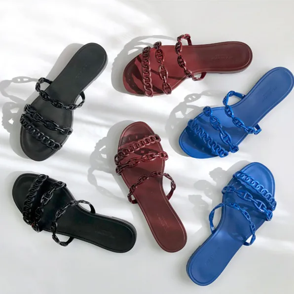 

Fashion Street Design 2018 Summer Hot Woman Slippers Chain Flats Slippers Woman Beach Vacation Lazy Outside Slippers Real Pic