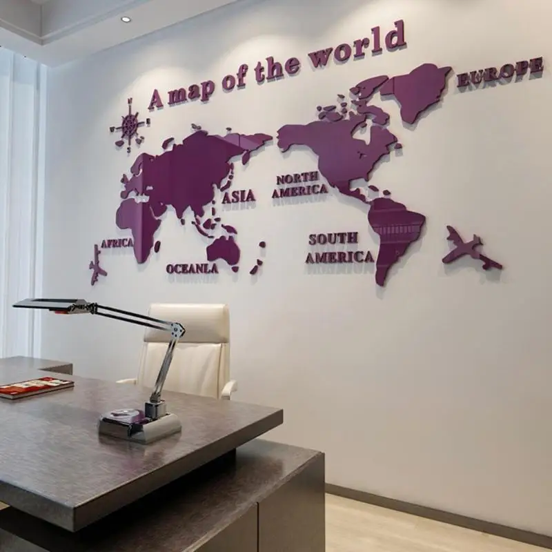 5 цветов 3D Акриловая Карта мира Настенная Наклейка для офиса комнаты гостиной диван фон украшение карта мир настенные наклейки