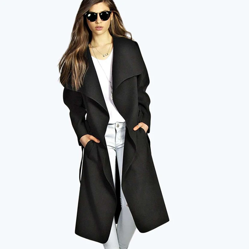 Осенний тренчкот, женская верхняя одежда, повседневное пальто, Женские однотонные длинные пальто для дам, осенний тренчкот, Женское пальто, Femme