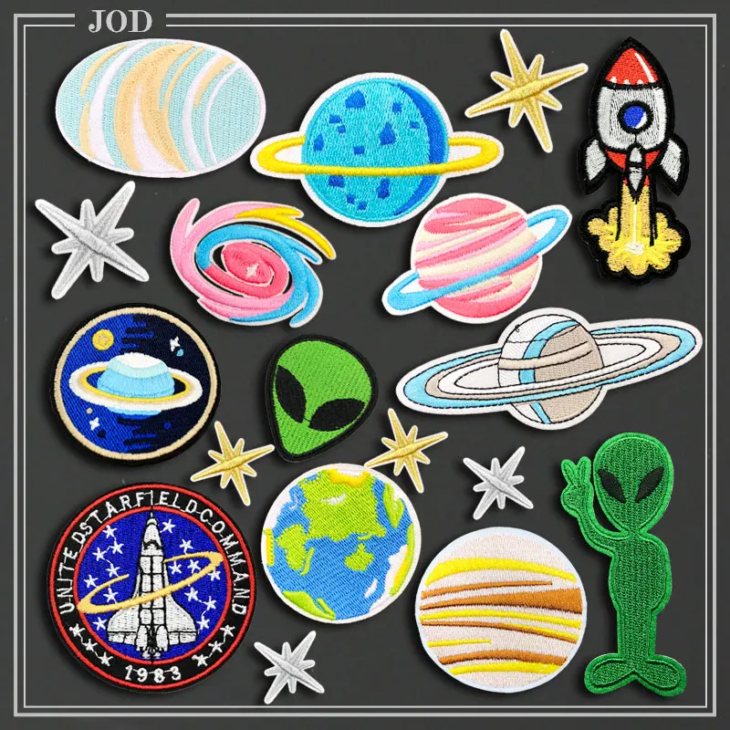 

UFO Alien Embroidery Patch Applique Iron on Clothes Star Sky Stickers Fabric Iron Patches for Clothing Children NASA Badges Bag