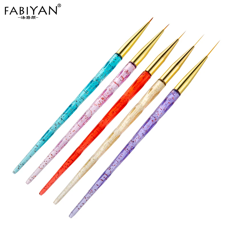 

5Pcs/set Nail Art Thin Liner 7/9/11/15/20mm Painting Flower Grid Lines Stripe Brush 3D Drawing Tips UV Gel Tool Pen For Manicure