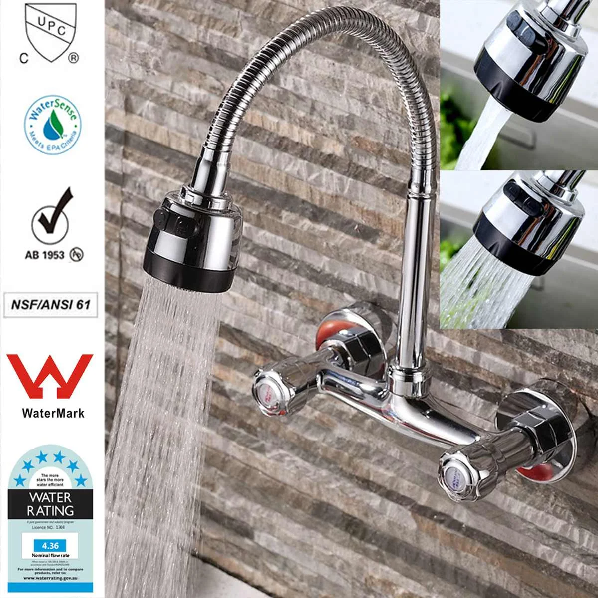 

Xueqin 360 Pipe Rotation Wall Mount Chrome Pull Down Kitchen Sink Spray Faucet Mixer Tap Polished Chrome Modern Dual Handle