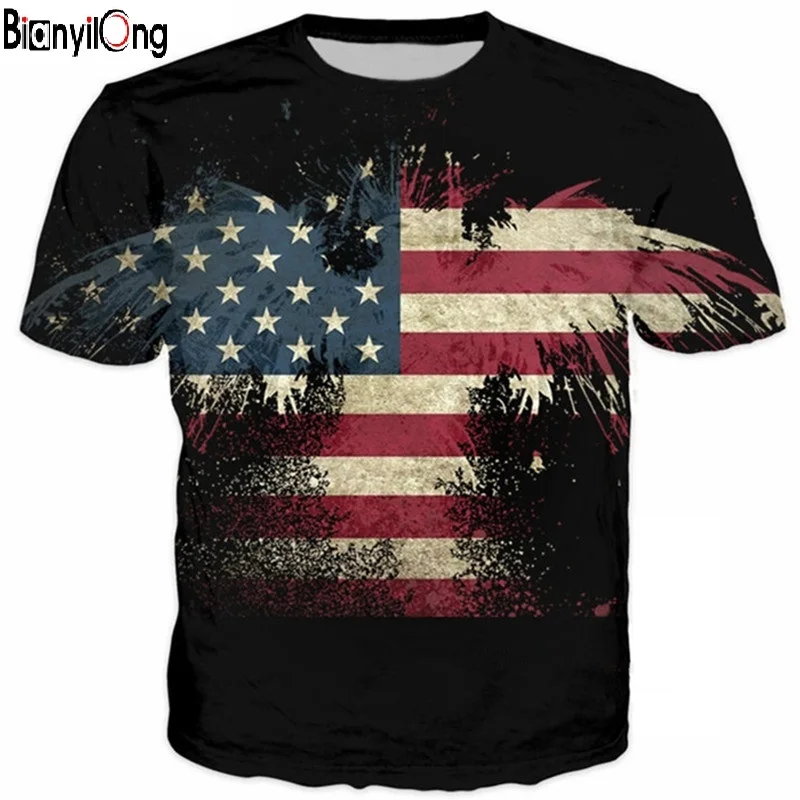 

2019 summer new men's T-shirt simple style American flag 3D printing personalized men's short-sleeved T-shirt top