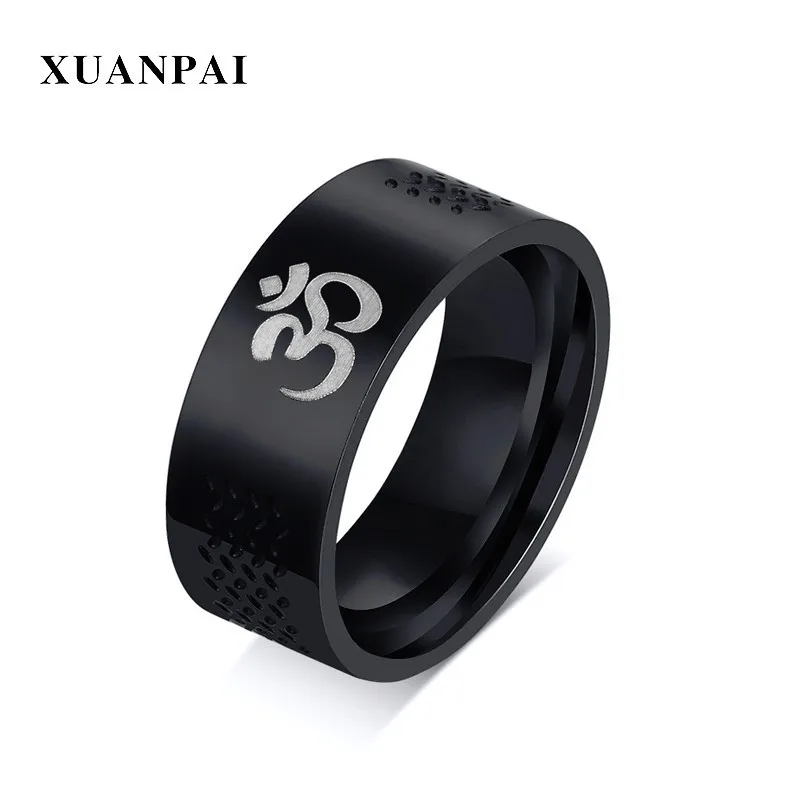 Fine Black Stainless Steel Yoga OM Men Rings Classic Religious Peace Allion Ring AccessoriesWith Velvet Bag | Украшения и