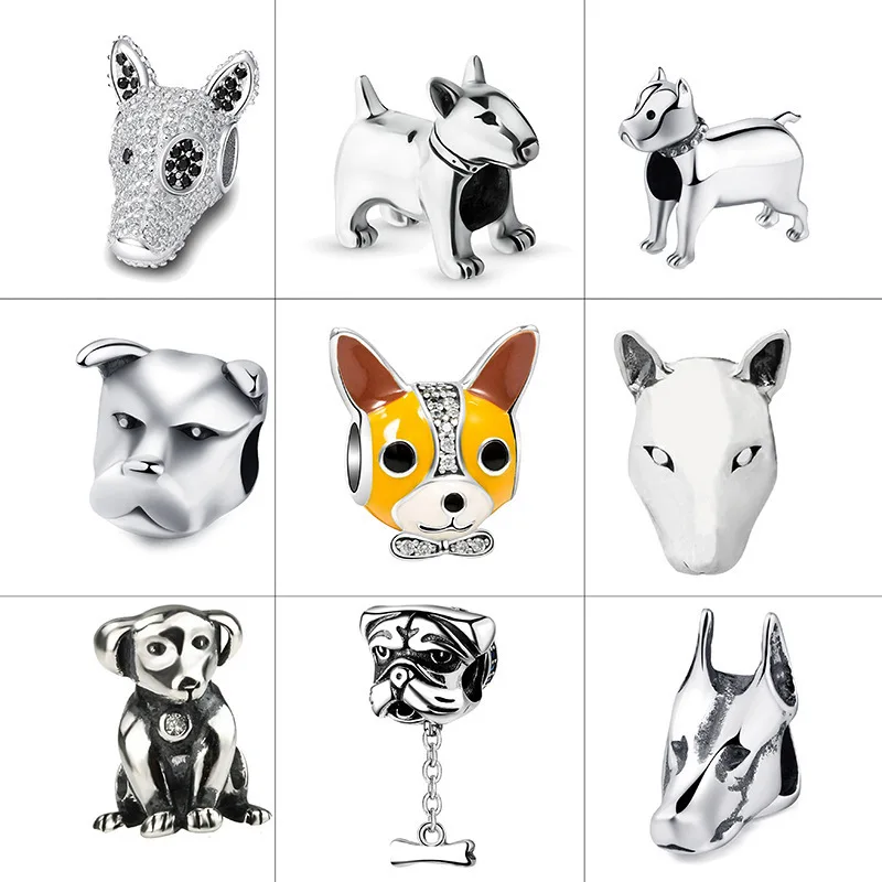 

Strollgirl 925 Sterling Silver Beads Loyal Partners French bulldog Doggy Animal Charms fit Women Charm Bracelets Dog DIY Jewelry