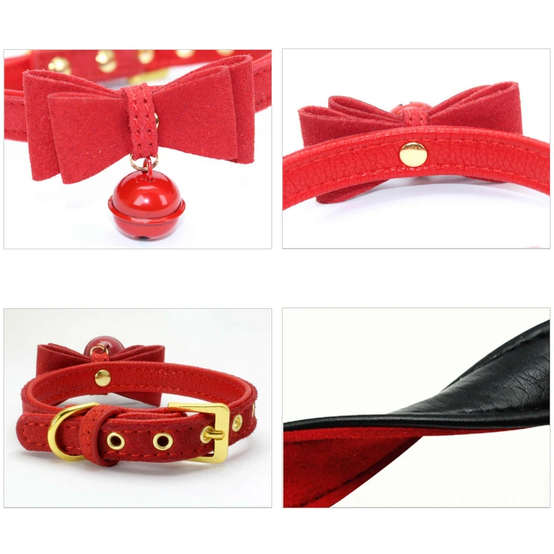 Bowknot Cat Collar PU Leather Adjustable Bells Necklace For Small Dog Puppy Kitten Pet Accessories Pets Collars XXS/XS/S/M