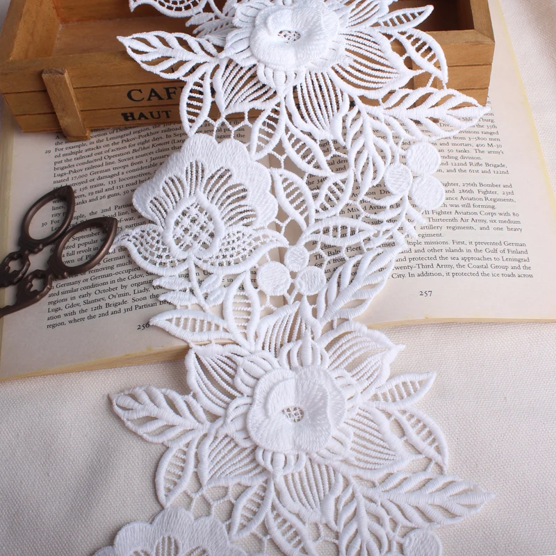 

5yards width 16cm white flowers polyester water-soluble embroidery lace trim fabric clothing dress skirt decoration accessories