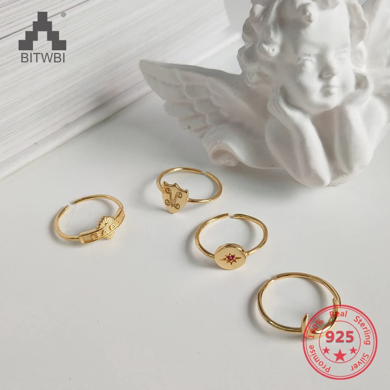 

Korea New Design S925 Sterling Silver Creative Simple Fashion Gold Crescent Moon Open Flexible Ring Jewelry for Women