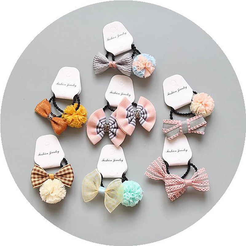 

Ball Lace Pom Buterfly Adjustable 1Pair Girls Kids Elastic Hair Ties Set Hair Rope Flower Ponytail Holder Cute Children