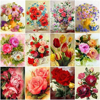 

AZQSD 5D Full Drill Square Diamond Painting Flower Cross Stitch Kits Diamond Embroidery Floral Needlework Handmade Home Decor