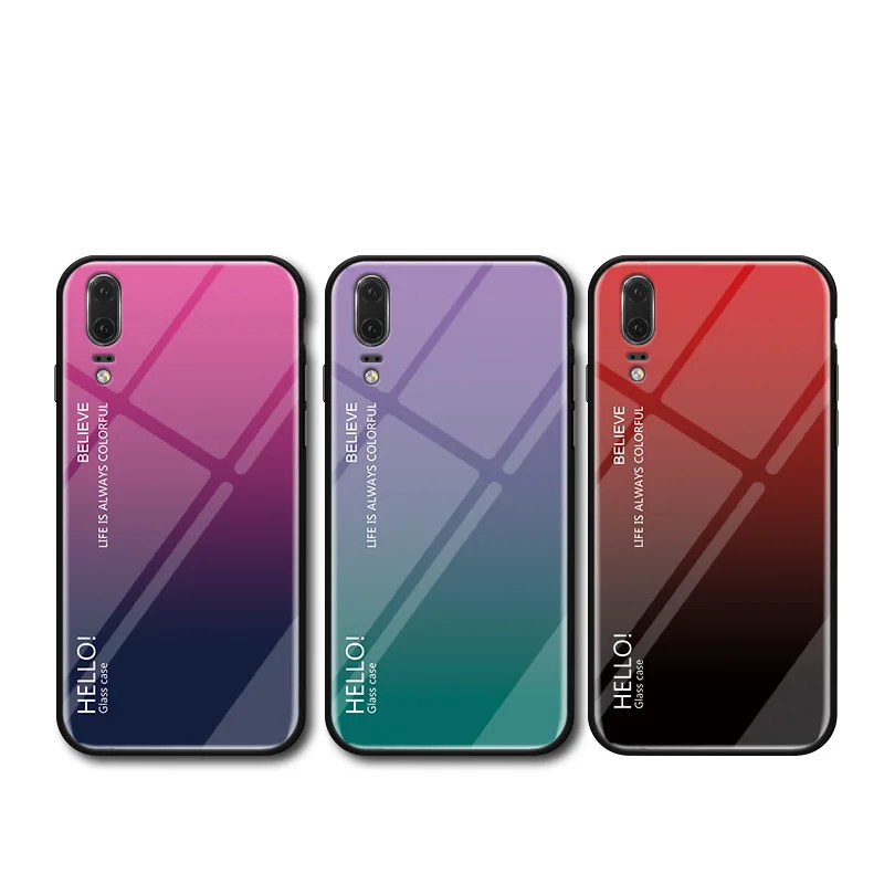 Чехол для huawei p 20 lite чехлы роскошный градиентный цвет закаленное стекло защитный