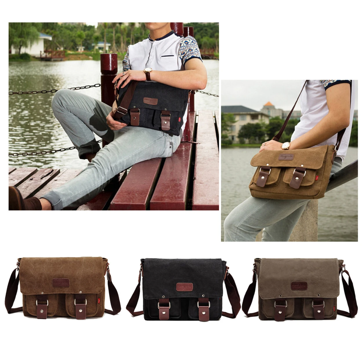 Vintage Canvas School Satchel Shoulder Messenger BagTravel Bags