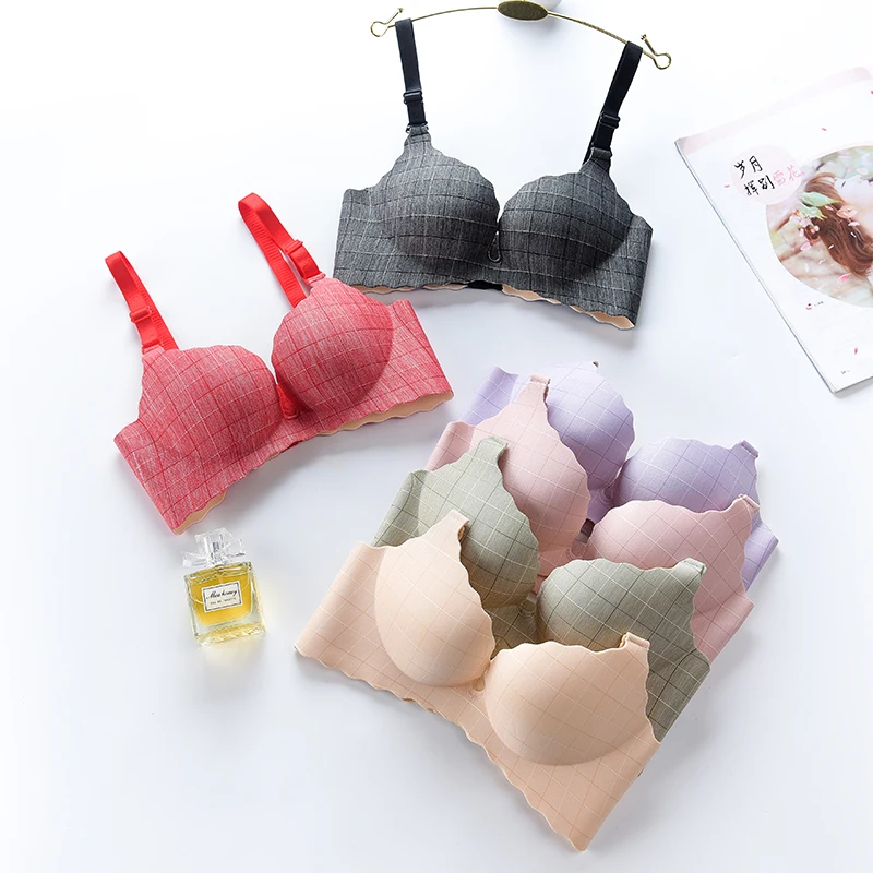 

Sexy Push Up Bra Seamless Wire Free Bralette Bras For Women Adjustable Straps Lingerie Plaid 3D Cup Comfortable Underwear #D