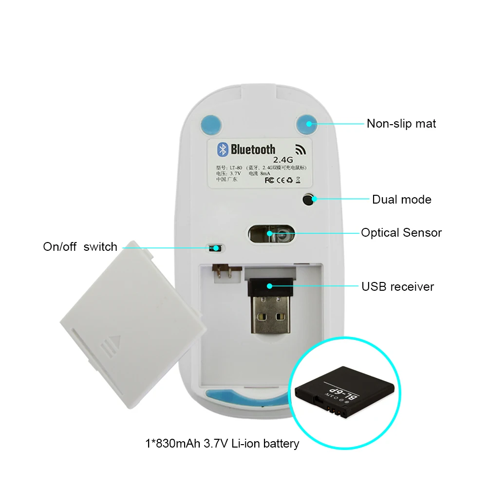 Беспроводная мышь CHUYI 2 4G Bluetooth 4 0 перезаряжаемая двойной режим тихая игровая для