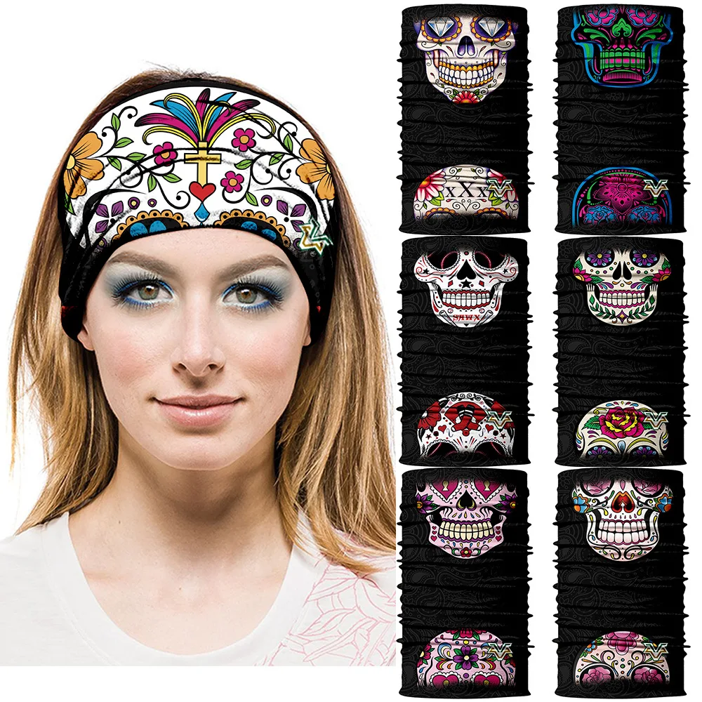 DOSHINE T/ête de mort Pour cyclisme Serre-t/ête magique sports de plein air T/ête de mort Cagoule multifonction Masque Bandana poussi/ère Cache-cou Fleur de sucre