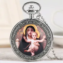 Reloj de bolsillo de cuarzo con tema de la Virgen María y Jesús, Vintage con exquisito reloj colgante de recuerdo para hombre y mujer, relojes para regalo