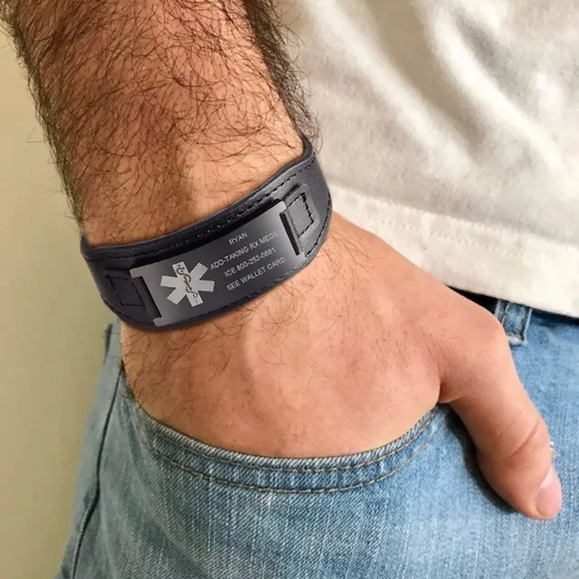 Medical alert bracelet mens leather Clearance