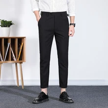 Для мужчин брюки больших размеров тонкий смарт Повседневное брюки однотонные тонкие летние модные мужской деловой костюм Брюки цвет синий, черный; большие размеры