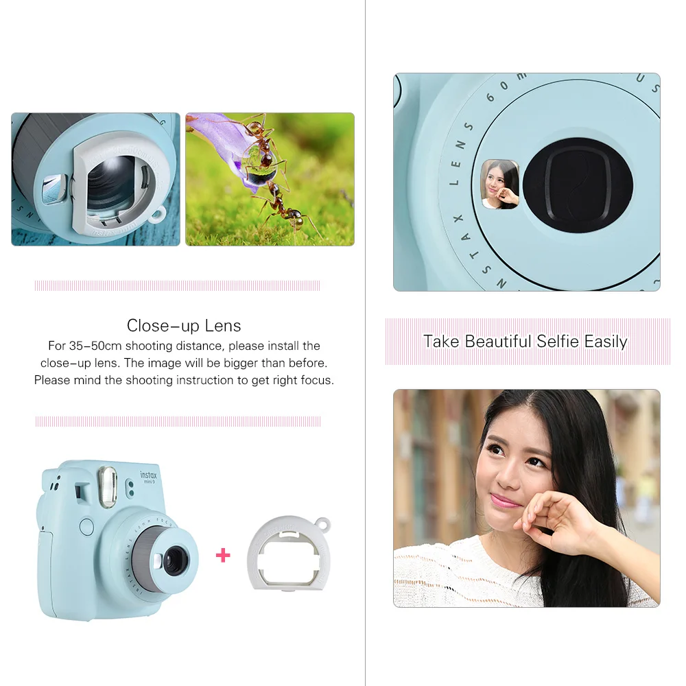 Fujifilm Instax Mini 9 мгновенная камера пленочная камера с зеркалом для селфи 2 шт. батарея+ сумка для камеры+ 30 листов пленки+ комплект аксессуаров