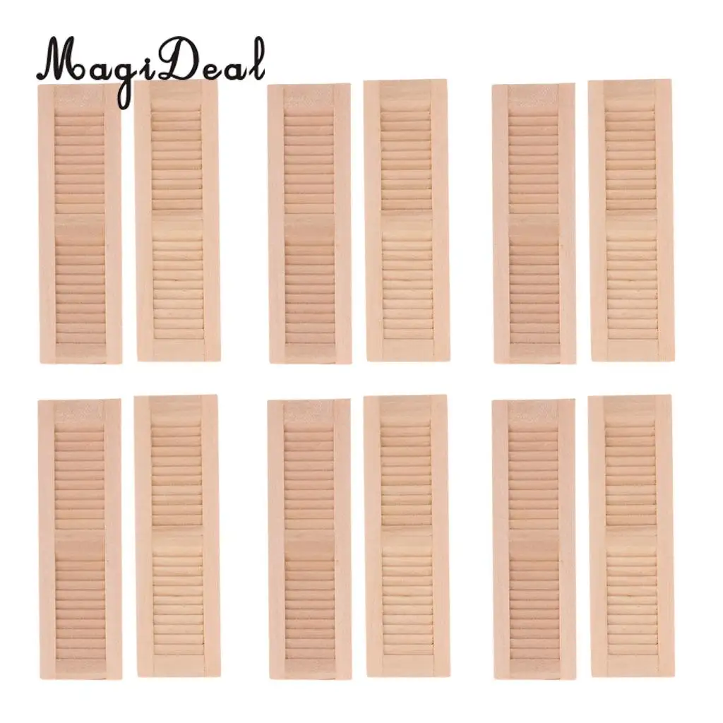Set Of 12pcs 1/12 Dollhouse Miniature Wood Shutters Diy Louver Windows