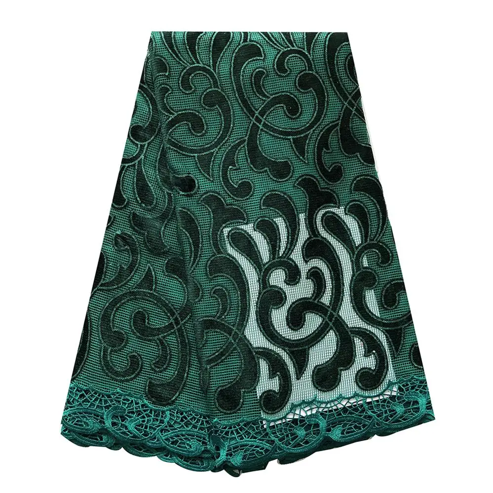 

5 Yards Green Nigerian Lace Fabric 2019 High Quality Lace with Sequins Fish Net Unique Velvet Lace Fabric for Aso Ebi Women