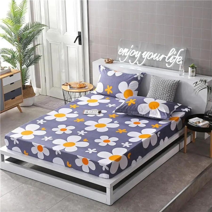 

Bed Linen Flower Printing Polyester Bedding Set Pillowcase Fitted Sheet Cotton Fitted Sheet Twin Full Queen Bedding Set
