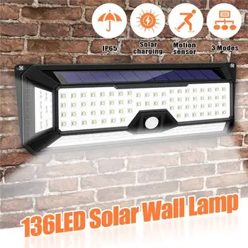 

136 LED 1300LM Sensor Solar Garden Light Waterproof PIR Motion Outdoor LED Solar Lamp 3 Modes Security Pool Door Solar Lighting