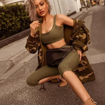 

2019 New Sexy Two Piece Set Sleeveless Crop Top And High Waist Pencil Shorts Suits Female Casual Outfit
