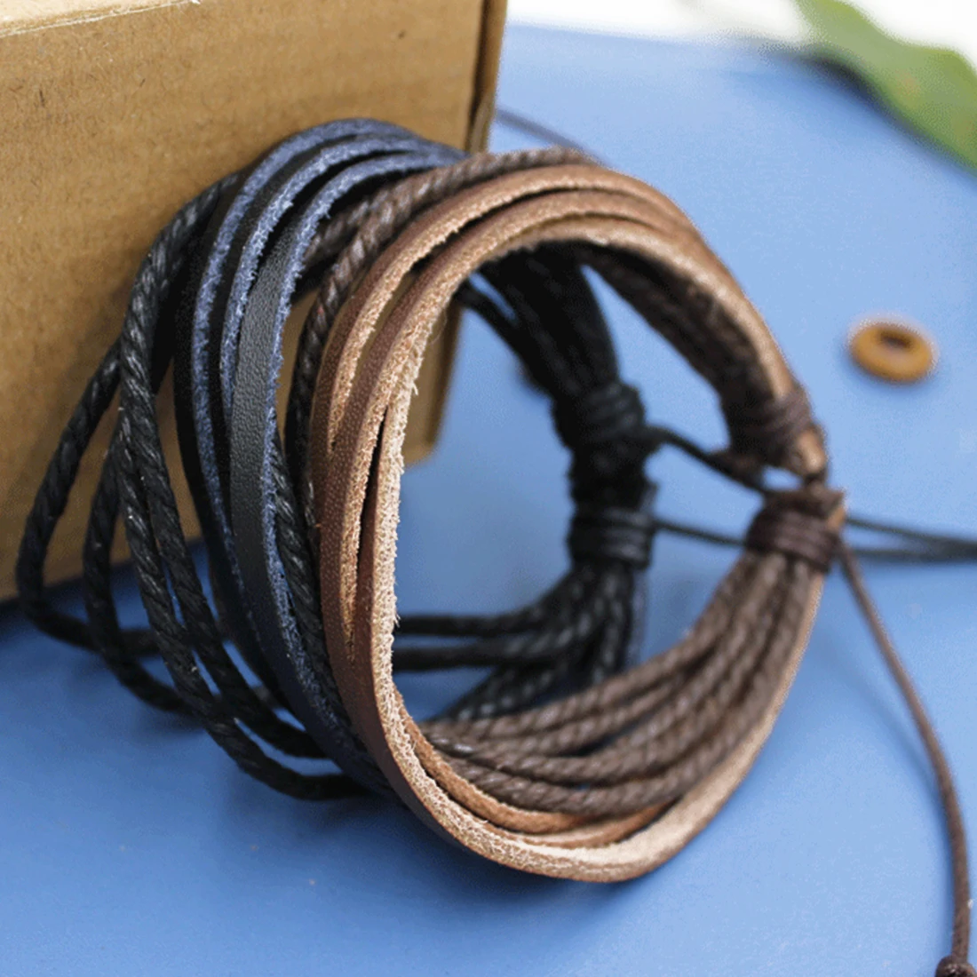 

Five Wax Ropes Male Fashion Mens Bracelets Handmade Leather Brown Color Bracelet Drop Shipping Leather handmade bracele