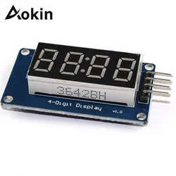 Aokin – Module à affichage LED à 4 chiffres, blanc, 0.36 ", 7 Segments, horloge, Double points, pour Arduino, TM1637 