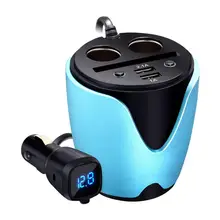 12V Car Charger Cup Type Dual USB With LED Display Switch Portable Vehicle Voltage Detector Power Adapter Interior Accessories dual way vehicle sensors loop detector with double channels vehicle inductive loop detector