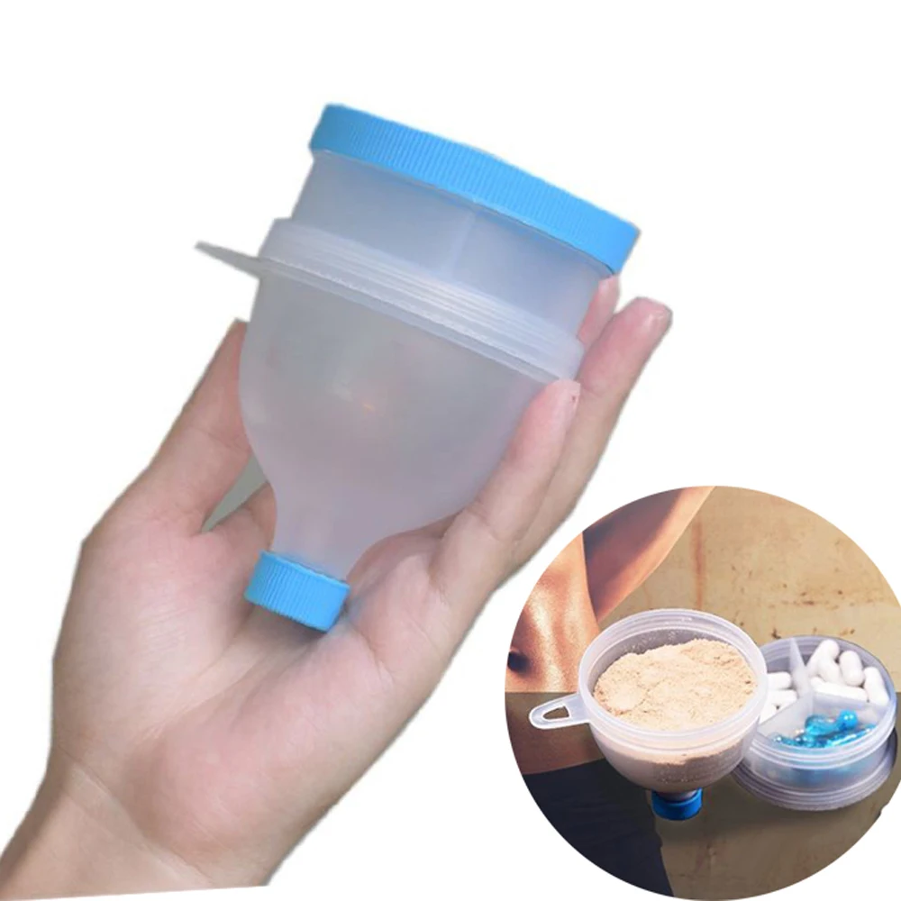 

2019 New Multifunction Protein Powder Funnel Fill Funnel Portable Supplement Pillbox Storage Box Shaker Bottle