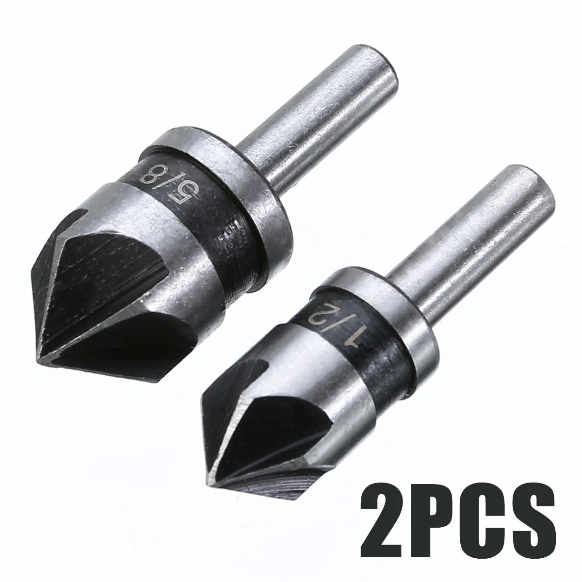 

2pcs HSS 5 Flute Countersink Drill Bit Chamfer Chamfering Countersinking Cutter 1/4" Round Shank