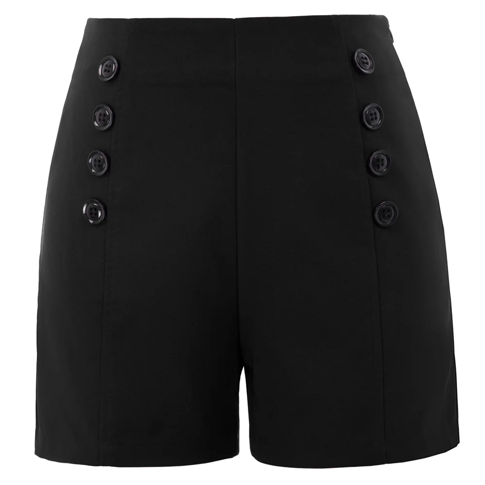 Black/ Navy Blue Women's S~2XL work wear shorts ladies solid Retro ...