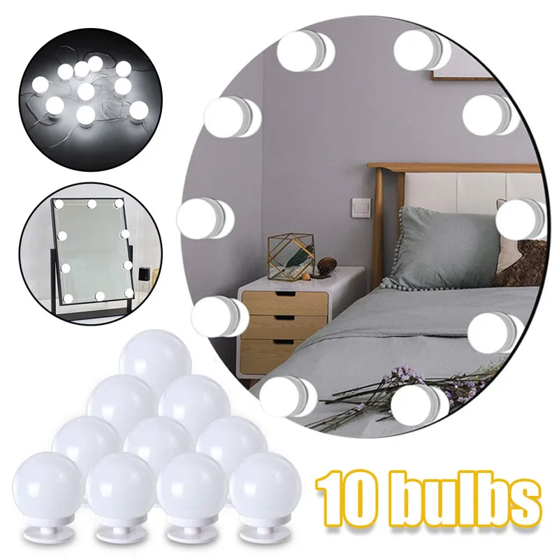 LED Vanity Mirror Lights with Dimmable 10LED Bulbs with Power Supply 4M Lighting Fixture Strip for Makeup Dressing 6500K-7000K