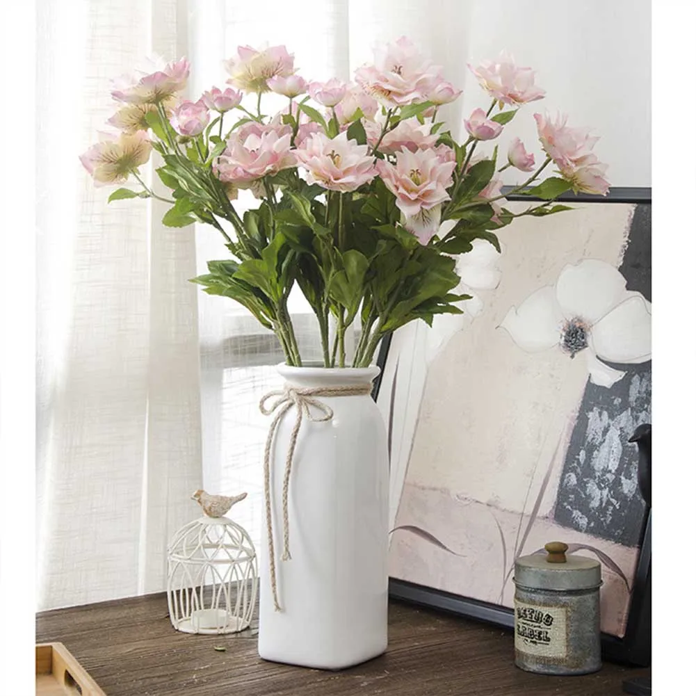 

one branch artificial flower three heads living room home decoration fake flower wedding arrangement white