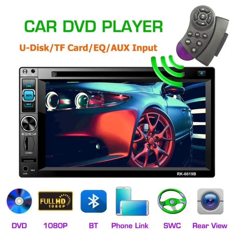 

VODOOL 6.2 Inch Touch Screen 2DIN Car Stereo MP5 DVD Player FM Radio BT AUX USB Phone Link SWC Steering Wheel Control DVD Player