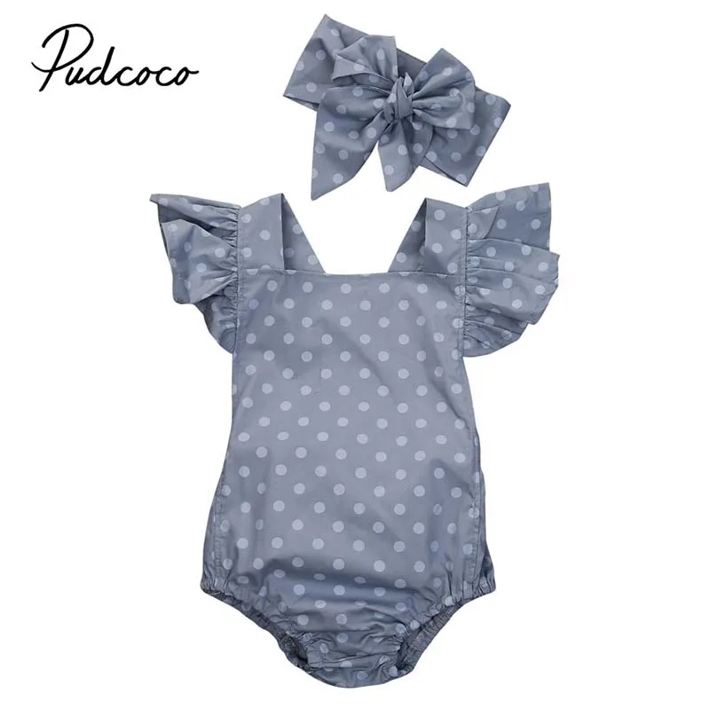 

Cute Baby Dot Bodysuit Newborn Baby Girl Clothes 2019 New Polka Dot Fly Sleeve Bodysuit Jumpsuit Headband Bebe Sunsuit Playsuit